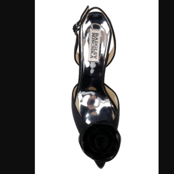 NIB Badgley Mischka Carlise Satin Slingback with Singular Rose, sz 8.5 - Picture 3 of 14